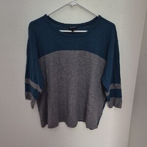 torrid Teal and Gray Colorblock Scoop-Neck Long Sleeve Top